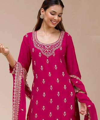 Pink color beautiful embroidered georgette fabric palazzo dress 2