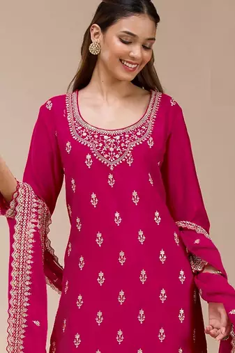 Pink color beautiful embroidered georgette fabric palazzo dress