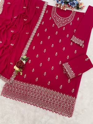 Pink color beautiful embroidered georgette fabric palazzo dress 3
