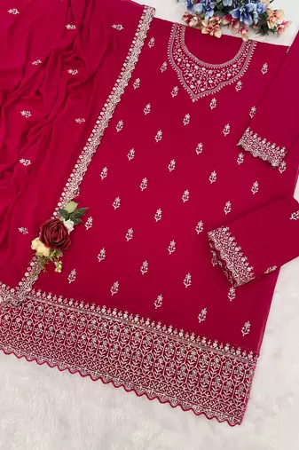 Pink color beautiful embroidered georgette fabric palazzo dress