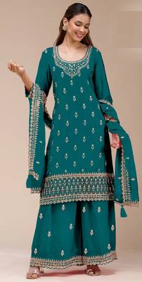 Rama color beautiful embroidered georgette fabric palazzo dress 1