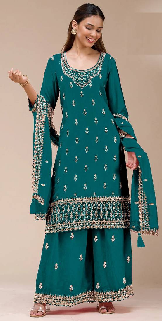 Rama color beautiful embroidered georgette fabric palazzo dress