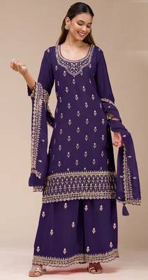 Purple color beautiful embroidered georgette fabric palazzo dress 1