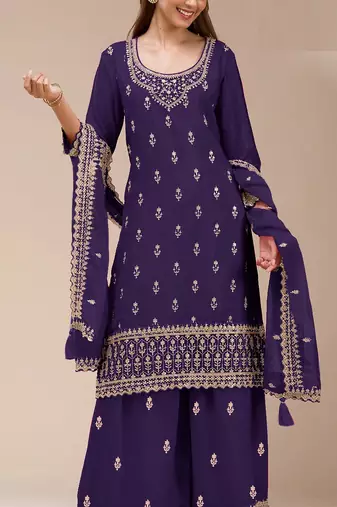 Purple color beautiful embroidered georgette fabric palazzo dress
