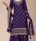 Purple color beautiful embroidered georgette fabric palazzo dress