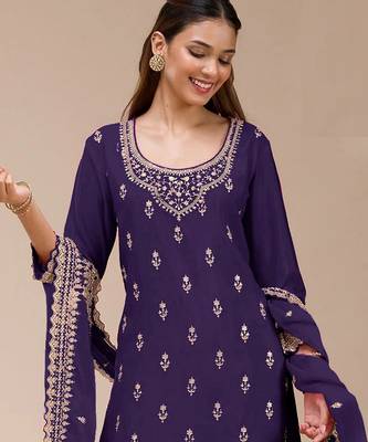 Purple color beautiful embroidered georgette fabric palazzo dress 2