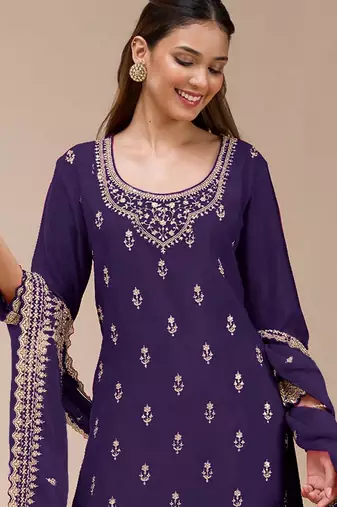 Purple color beautiful embroidered georgette fabric palazzo dress