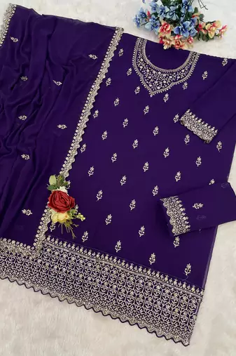 Purple color beautiful embroidered georgette fabric palazzo dress