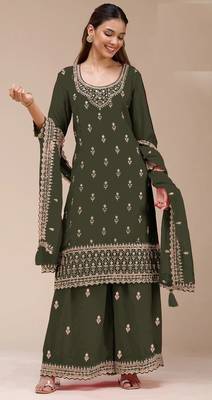 Green color beautiful embroidered georgette fabric palazzo dress 1