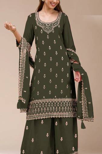 Green color beautiful embroidered georgette fabric palazzo dress