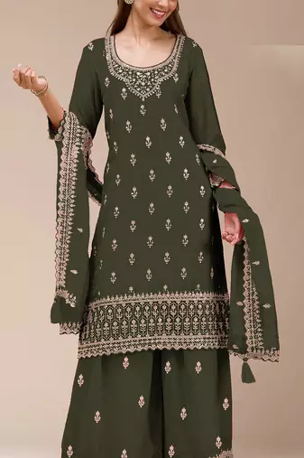 Green color beautiful embroidered georgette fabric palazzo dress