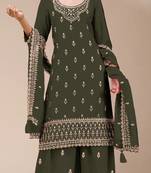 Green color beautiful embroidered georgette fabric palazzo dress
