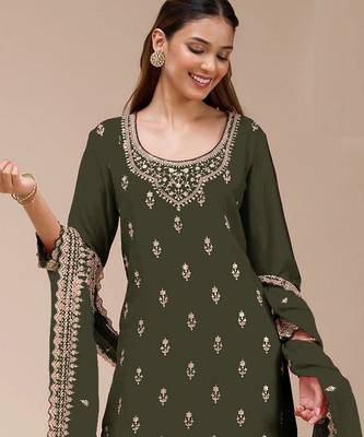 Green color beautiful embroidered georgette fabric palazzo dress 2