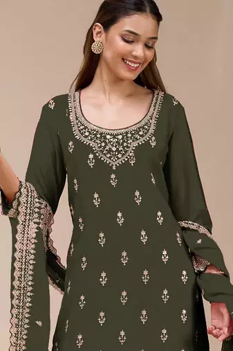 Green color beautiful embroidered georgette fabric palazzo dress