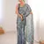 women   s teal digital printed chinon saree with blouse