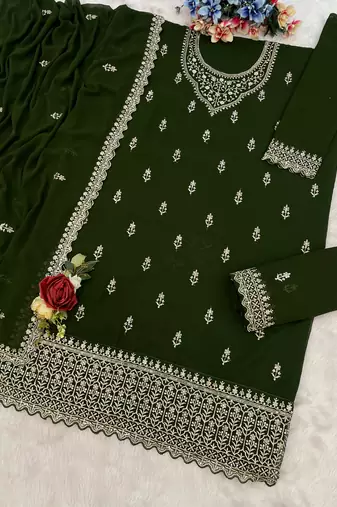 Green color beautiful embroidered georgette fabric palazzo dress