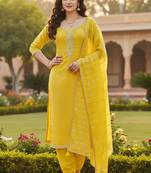 Mustard color chanderi butti fabric beautiful embroidered suit