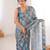 women   s teal digital printed chinon saree with blouse