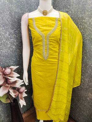 Mustard color chanderi butti fabric beautiful embroidered suit 4