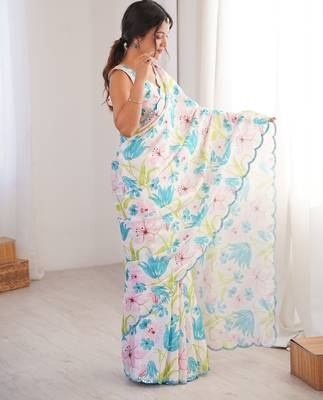 multicolor chinon floral digital printed saree with blouse 2