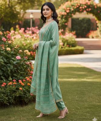 Green color chanderi butti fabric beautiful embroidered suit 3