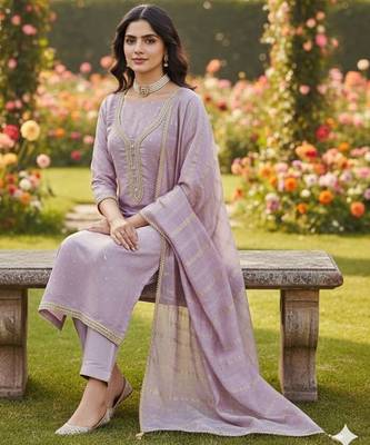 Purple color chanderi butti fabric beautiful embroidered suit 2