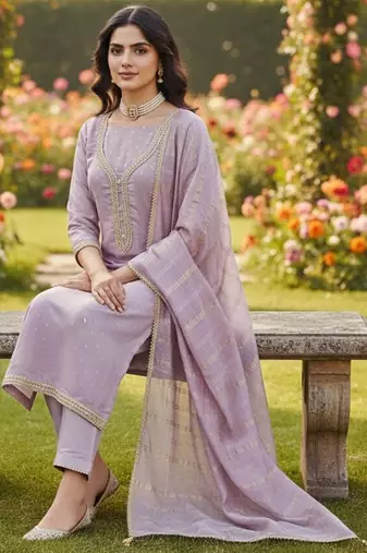 Purple color chanderi butti fabric beautiful embroidered suit