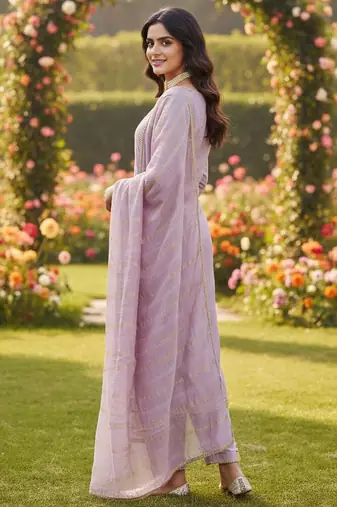 Purple color chanderi butti fabric beautiful embroidered suit