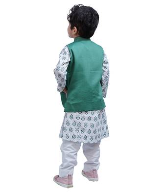 Green woven cotton nehru jacket set 2