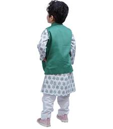 Green woven cotton nehru jacket set