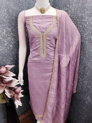 Purple color chanderi butti fabric beautiful embroidered suit 4