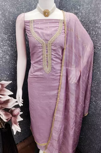 Purple color chanderi butti fabric beautiful embroidered suit