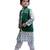 Green woven cotton nehru jacket set