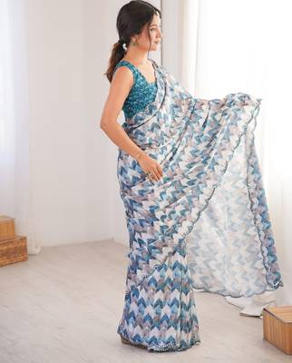 multicolor chinon designer saree with digital printed blouse 2