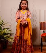 Pink printed satin anarkali