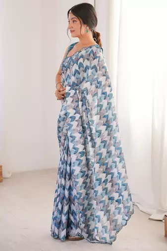 multicolor chinon designer saree with digital printed blouse