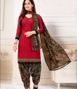 red cotton printed suit with dupatta ready to wear set