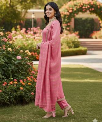 Pink color chanderi butti fabric beautiful embroidered suit 3