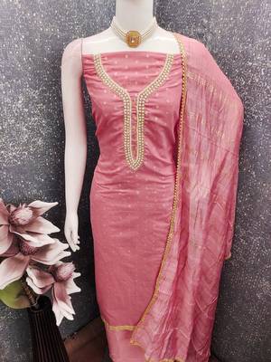 Pink color chanderi butti fabric beautiful embroidered suit 4