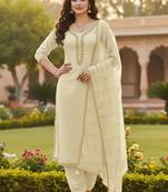 Off white color chanderi butti fabric beautiful embroidered suit