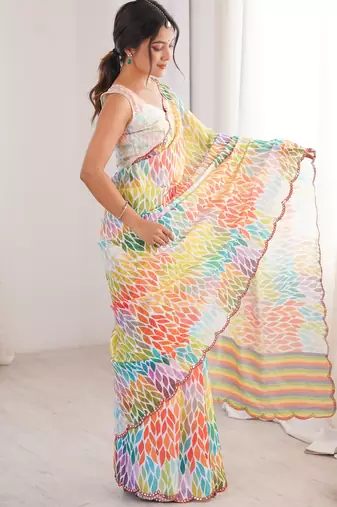 women's rainbow multicolor chinon digital printed saree