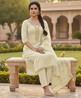 Off white color chanderi butti fabric beautiful embroidered suit 2