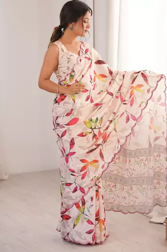 soft multicolor chinon digital printed saree for women