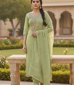 Green color chanderi butti fabric beautiful embroidered suit