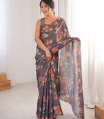 multicolor digital printed designer chinon saree with blouse