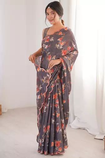 multicolor digital printed designer chinon saree with blouse