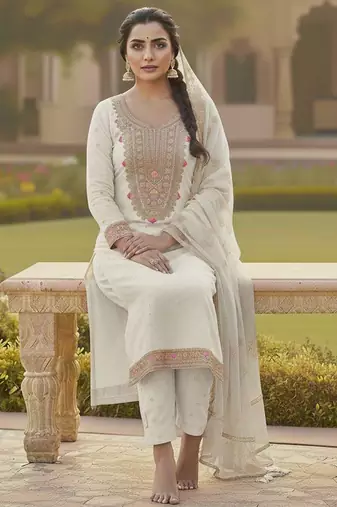 Off white color chanderi butti fabric beautiful embroidered suit