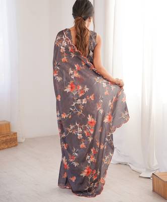 multicolor digital printed designer chinon saree with blouse 5