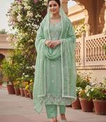Green color glass cotton fabric embroidered ethnic salwar suit