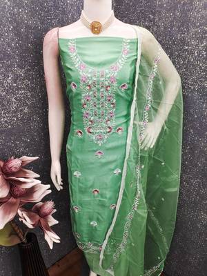 Green color glass cotton fabric embroidered ethnic salwar suit 4